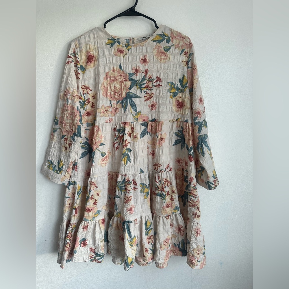 Zara Floral Mini Dress in Cream and Pink